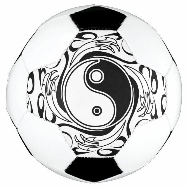 Yin & Yang Symbol Black and White Tattoo Style Soccer Ball (Front)