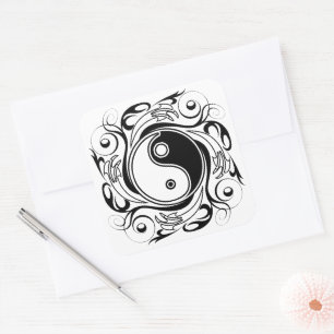 Yin & Yang Symbol Black and White Tattoo Style Square Sticker