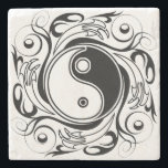 Yin & Yang Symbol Black and White Tattoo Style Stone Coaster<br><div class="desc">Decorative Ying Yang Symbol Psychedelic Black and White Tattoo Style Art Design. Originally created with Hi Quality Vector Graphic Art Copyright BluedakArt TheChameleonArt.</div>