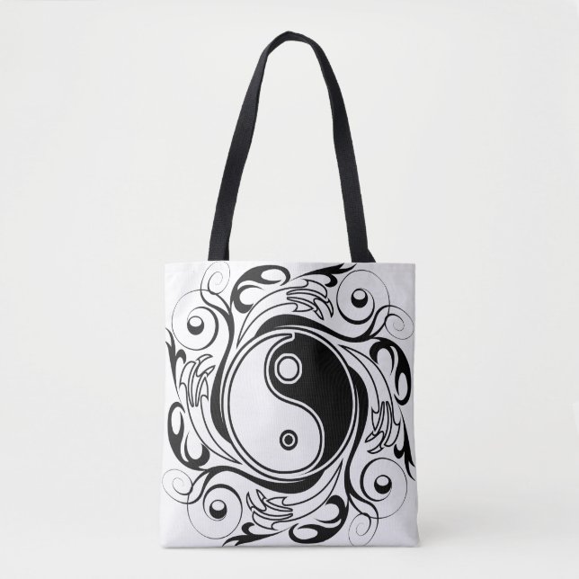 Yin & Yang Symbol Black and White Tattoo Style Tote Bag (Front)