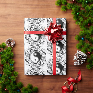 Yin & Yang Symbol Black and White Tattoo Style Wrapping Paper