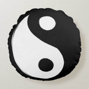 Yin Yang Symbol Dark and Light Round Cushion