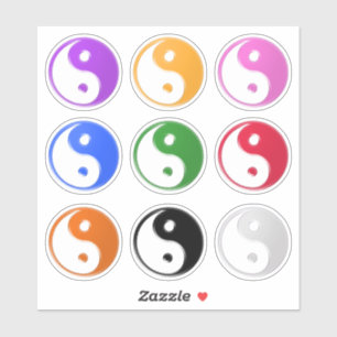 Yin Yang Symbol Multi Colour Set of 9 Stickers