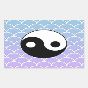 Yin Yang Symbol on Wave Background Rectangular Sticker