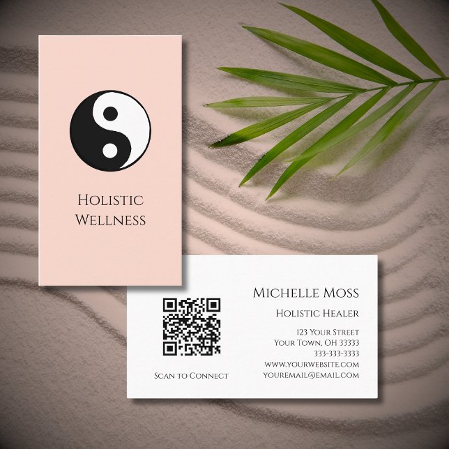 Yin Yang Symbol QR code Rose Gold Simple Holistic Business Card (Creator Uploaded)