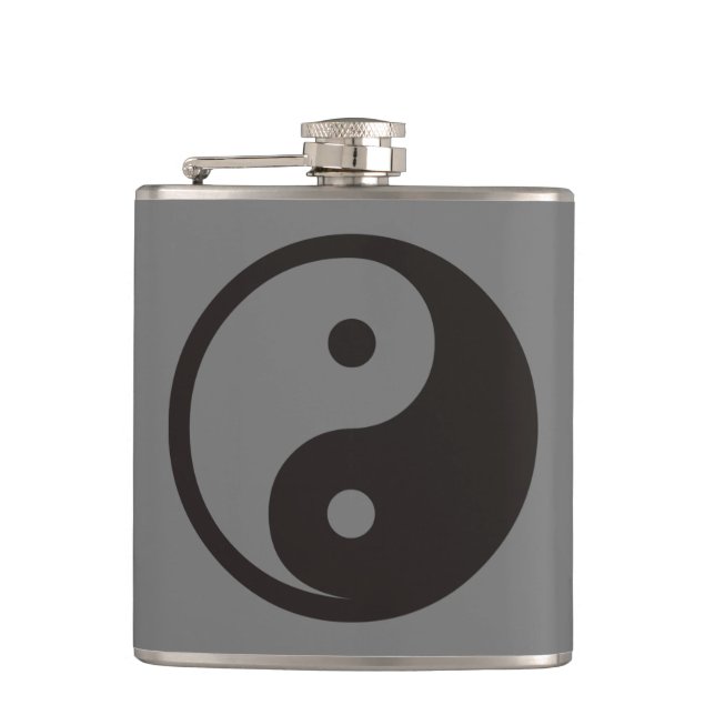 Yin Yang Symbol - solid tattoo design Hip Flask (Front)