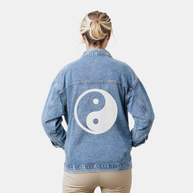 Yin Yang Symbol - solid tattoo design white Denim Jacket (Model)