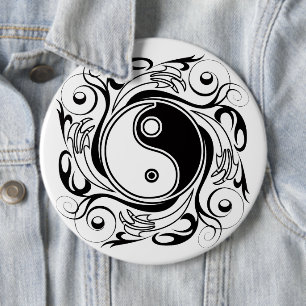 Yin Yang Tattoo Ornamental Style 6 Cm Round Badge