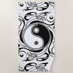 Yin Yang Tattoo Ornamental Style Beach Towel