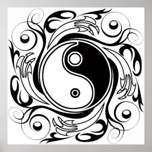 Yin Yang Tattoo Ornamental Style Poster