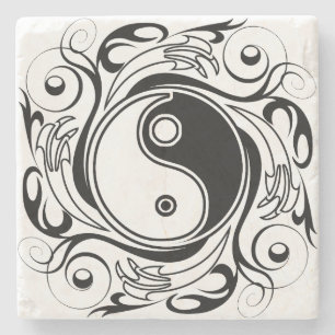 Yin Yang Tattoo Ornamental Style Stone Coaster
