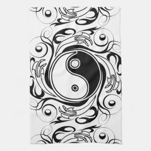 Yin Yang Tattoo Ornamental Style Tea Towel