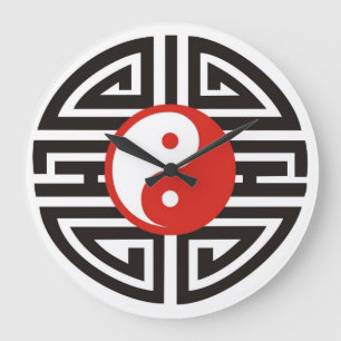 Yin & Yang Tattoo - red black Large Clock