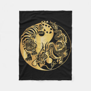 Yin Yang Tiger Dragon Gold Fleece Blanket