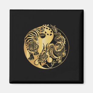Yin Yang Tiger Dragon Gold Magnet