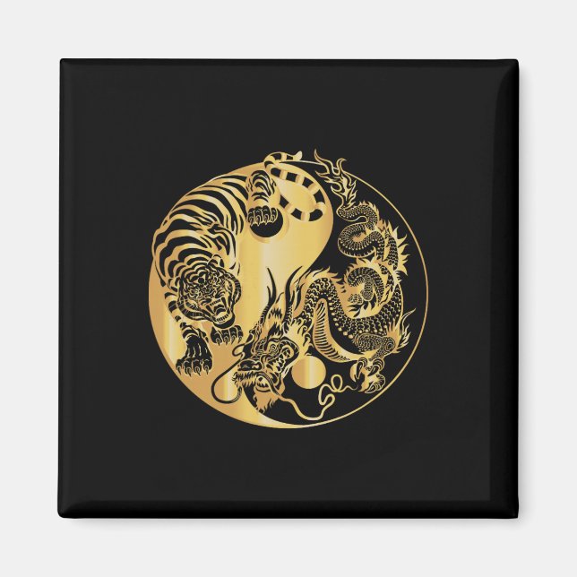 Yin Yang Tiger Dragon Gold  Magnet (Front)