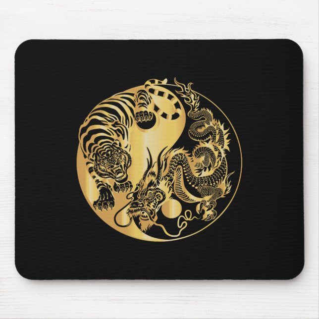 Yin Yang Tiger Dragon Gold  Mouse Pad (Front)