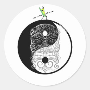 Yin Yang Tiki Warrior Mask Classic Round Sticker