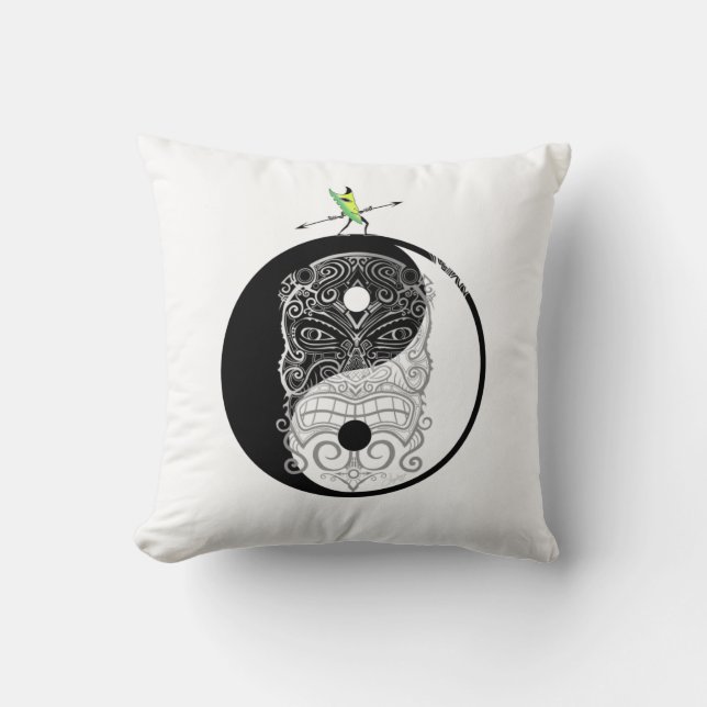 Yin Yang Tiki Warrior Mask Cushion (Front)