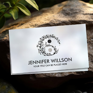 Yin Yang Tree Branch Pearl and Black Marble Business Card