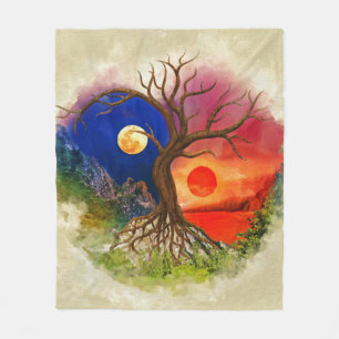 Yin Yang Tree Landscape Fleece Blanket