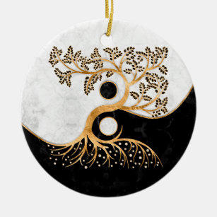 Yin Yang Tree - Marbles and Gold Ceramic Tree Decoration