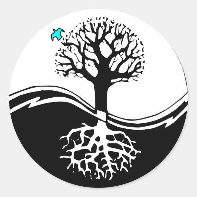 Yin Yang Tree Of Life Black & White Classic Round Sticker (Front)
