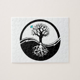 Yin Yang Tree Of Life Black & White Jigsaw Puzzle
