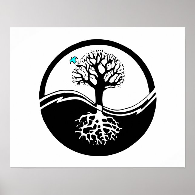 Yin Yang Tree Of Life Black & White Poster (Front)