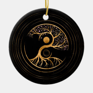 Yin Yang Tree of life - Fluorite and Gold Ceramic Tree Decoration