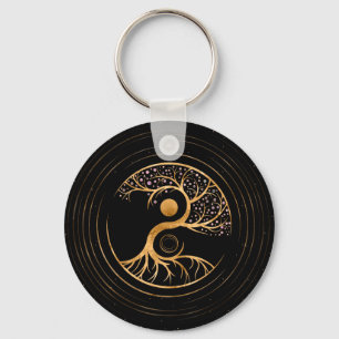 Yin Yang Tree of life - Fluorite and Gold Key Ring
