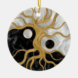 Yin Yang Tree of life - Marbles and Gold Ceramic Tree Decoration