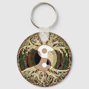 Yin Yang Tree of Life Tan Key Ring