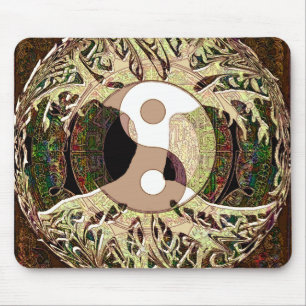 Yin Yang Tree of Life Tan Mouse Pad