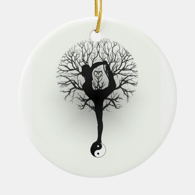 Yin Yang, Tree of Life, Women, Yoga Ceramic Tree Decoration (Front)