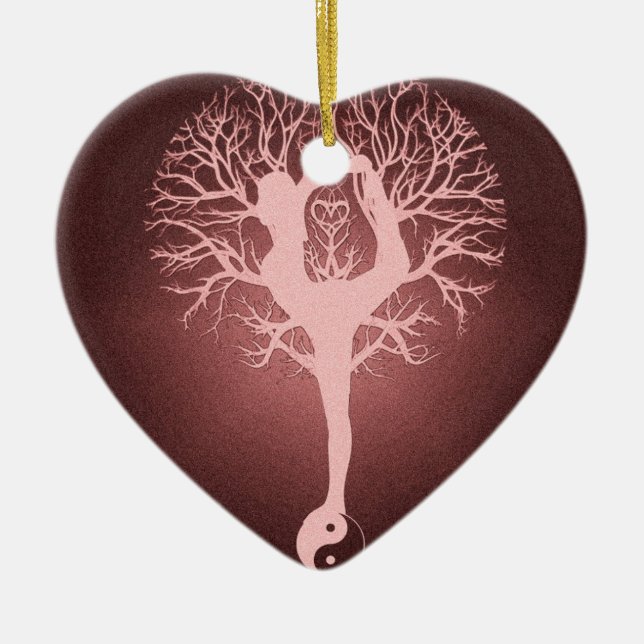 Yin yang, tree of life, yoga, harmony ceramic tree decoration (Front)