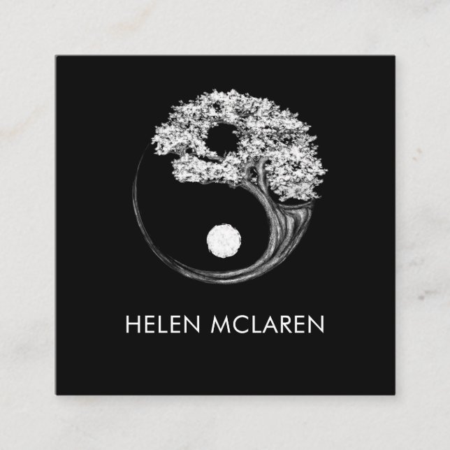 Yin Yang Tree Square Business Card (Front)