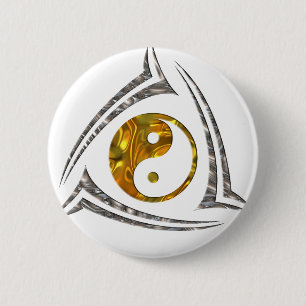 Yin & Yang / Tribal - gold silver 6 Cm Round Badge