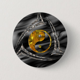 Yin & Yang / Tribal - gold silver 6 Cm Round Badge