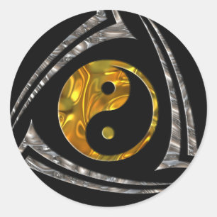 Yin & Yang / Tribal - gold silver   black Classic Round Sticker