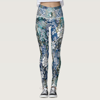 Yin Yang White Dragon Flower Leggings