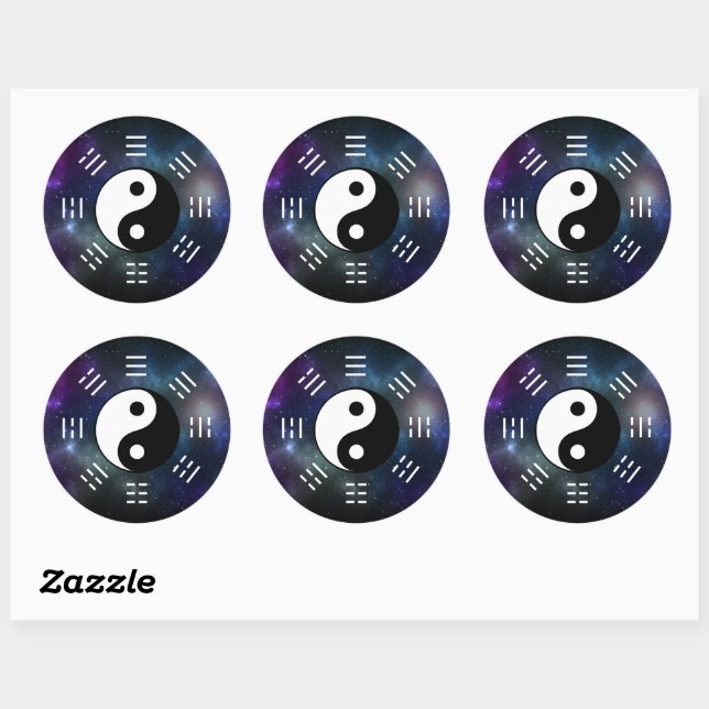 Yin Yang with Bagua Trigram Symbols I-Ching Classic Round Sticker (Sheet)