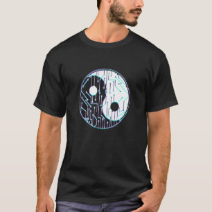Yin Yang With Glitch Effect In Computer Chip And V T-Shirt