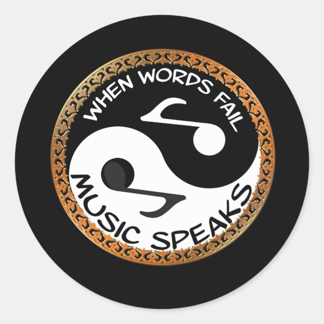 Yin Yang with music words Classic Round Sticker (Front)