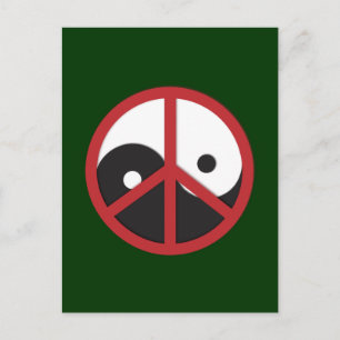 Yin-Yang with Peace sign - red Postcard