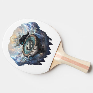 Yin Yang Wolves Cosmic Galaxy Fantasy Floating Ping Pong Paddle