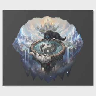 Yin Yang Wolves Cosmic Galaxy Fantasy Floating Wrapping Paper