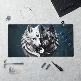 Yin Yang Wolves.  Desk Mat