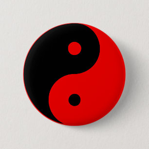 Yin Yang Ying Taoism Sign Chinese Taijitu Red 6 Cm Round Badge