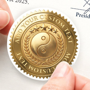 Yin Yang Zen Balance Yoga Custom 3D Foil Gold Classic Round Sticker